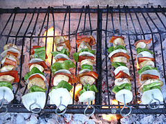 vegetable kebabs on the barbecue grill